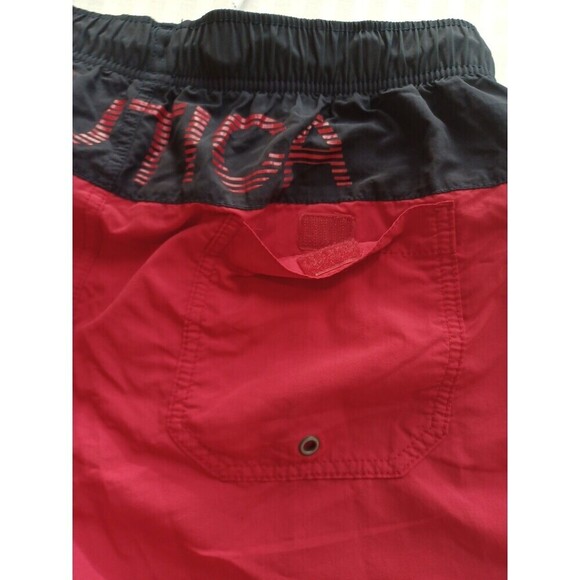 Nautica swim trunks shorts mens M red navy spellout mesh briefs pockets beach - Picture 4 of 7